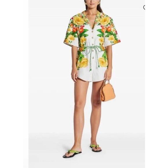 Farm Rio Pants - FARM Rio floral-print belted jumpsuit Linen Tropical Vacation Resort XS NEW $284
